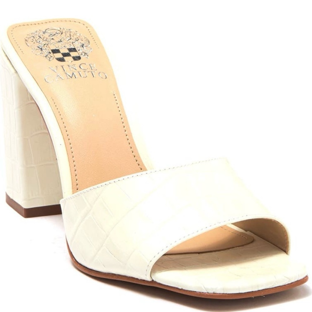 Vince Camuto croc embossed white sandals